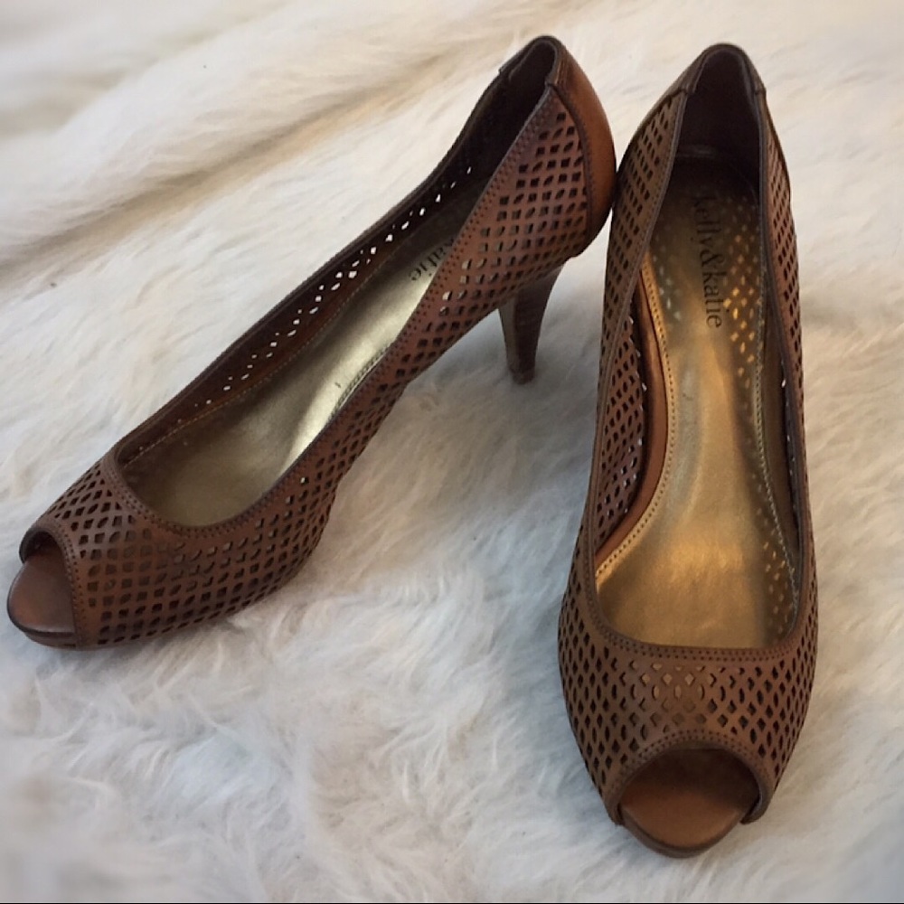 Brown Peep Toe Pumps KATE & KELLY Sz 7.5 ADORABLE